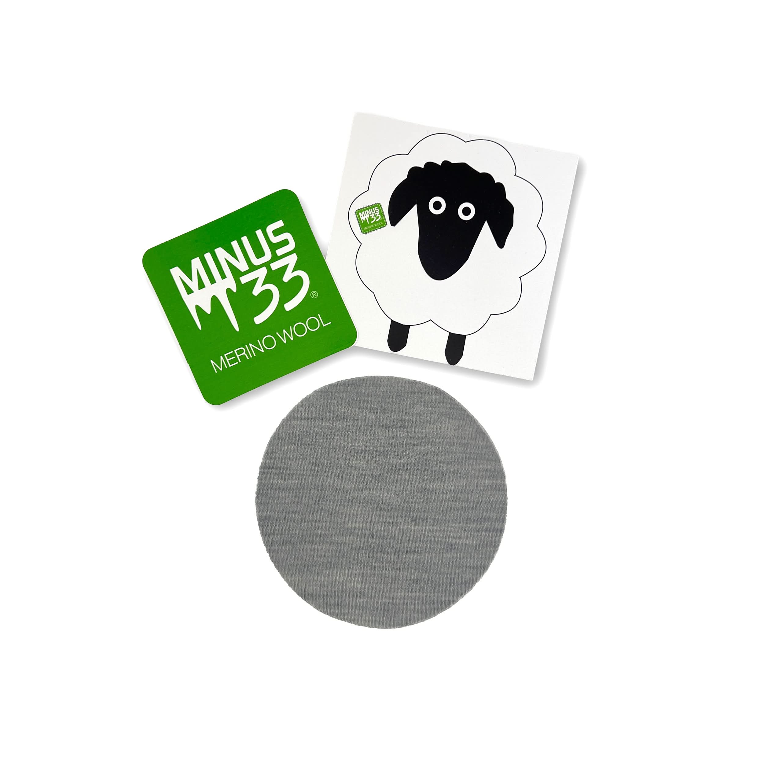 a sticker, paper sheep, and a gray merino wool patch lay flat on a white background 