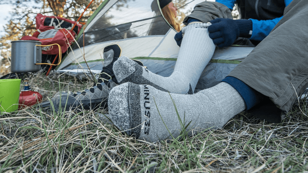 closeup of minus33 merino wool expedition mountaineer socks with high wool content