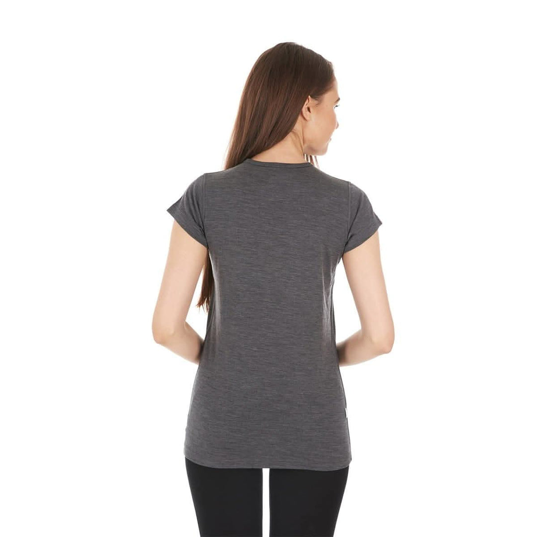 back view of womens merino wool short sleeve shirt womens lightweight wool tshirt 
