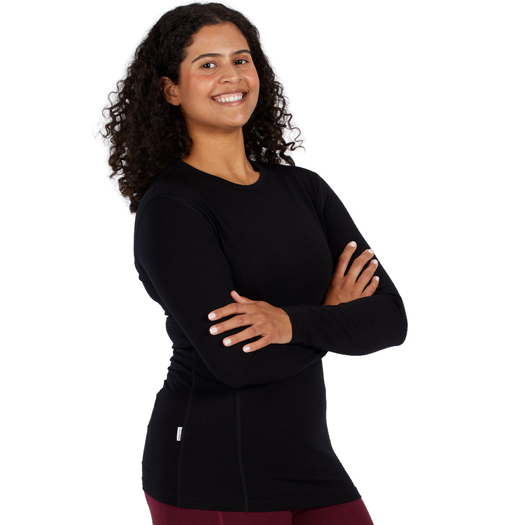 long sleeve merino wool shirt for women #color_black