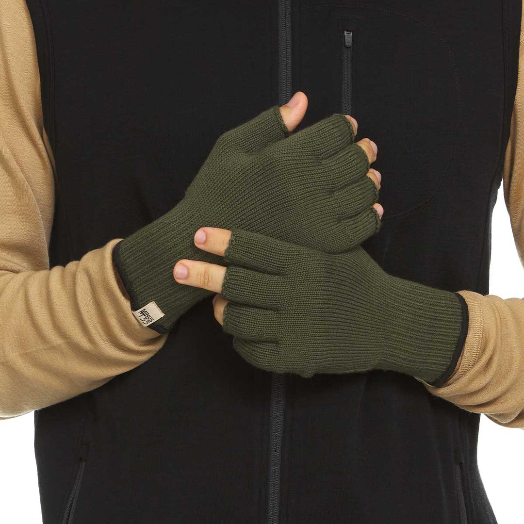 Fingerless Gloves Men's Hand Knit Black Merino Wool Gloves With No Fingers  -  Israel