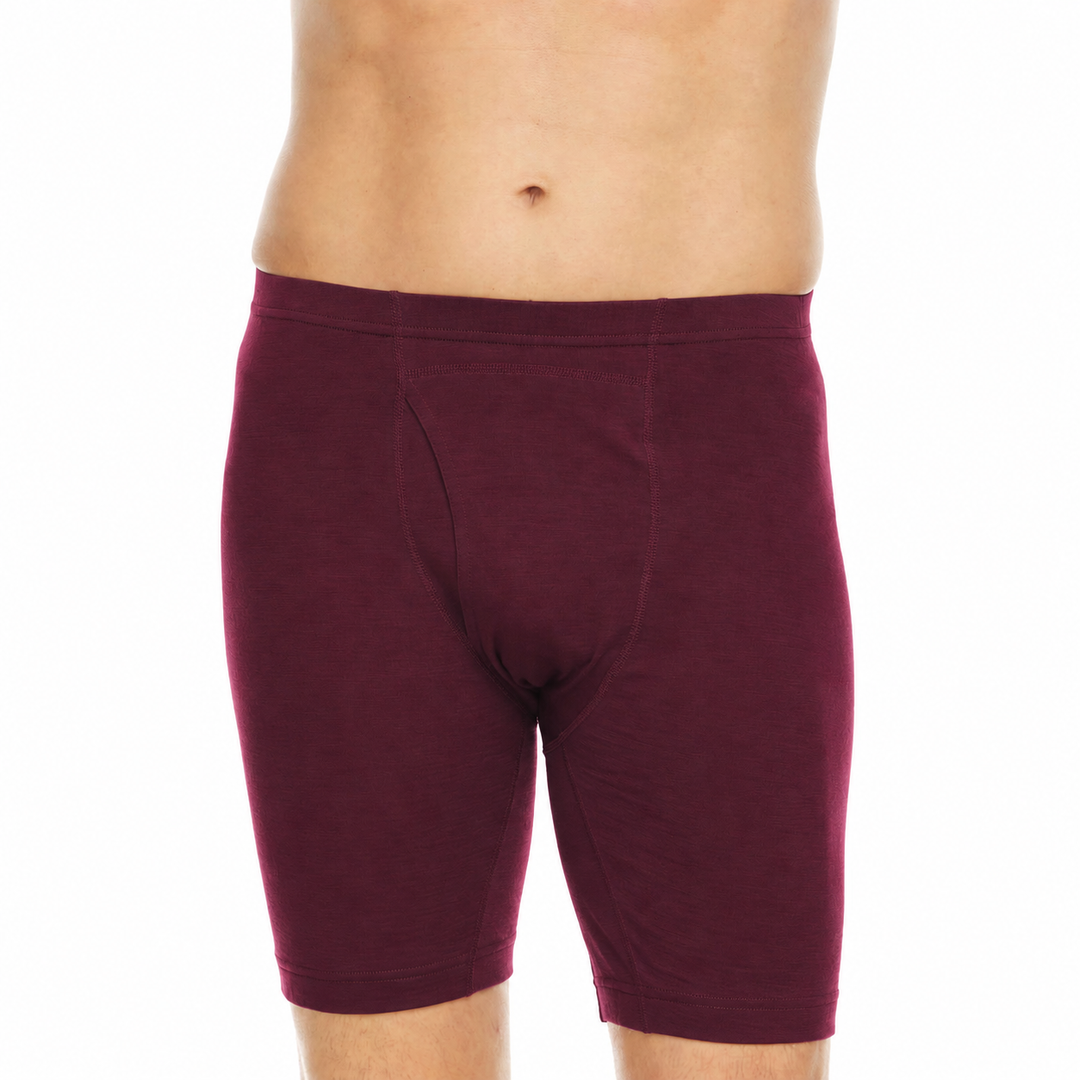 A man wearing burgundy men&