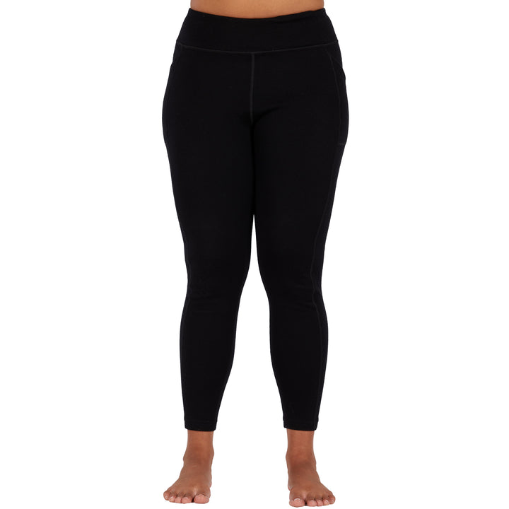 womens black expedition weight leggings front profile with pockets 