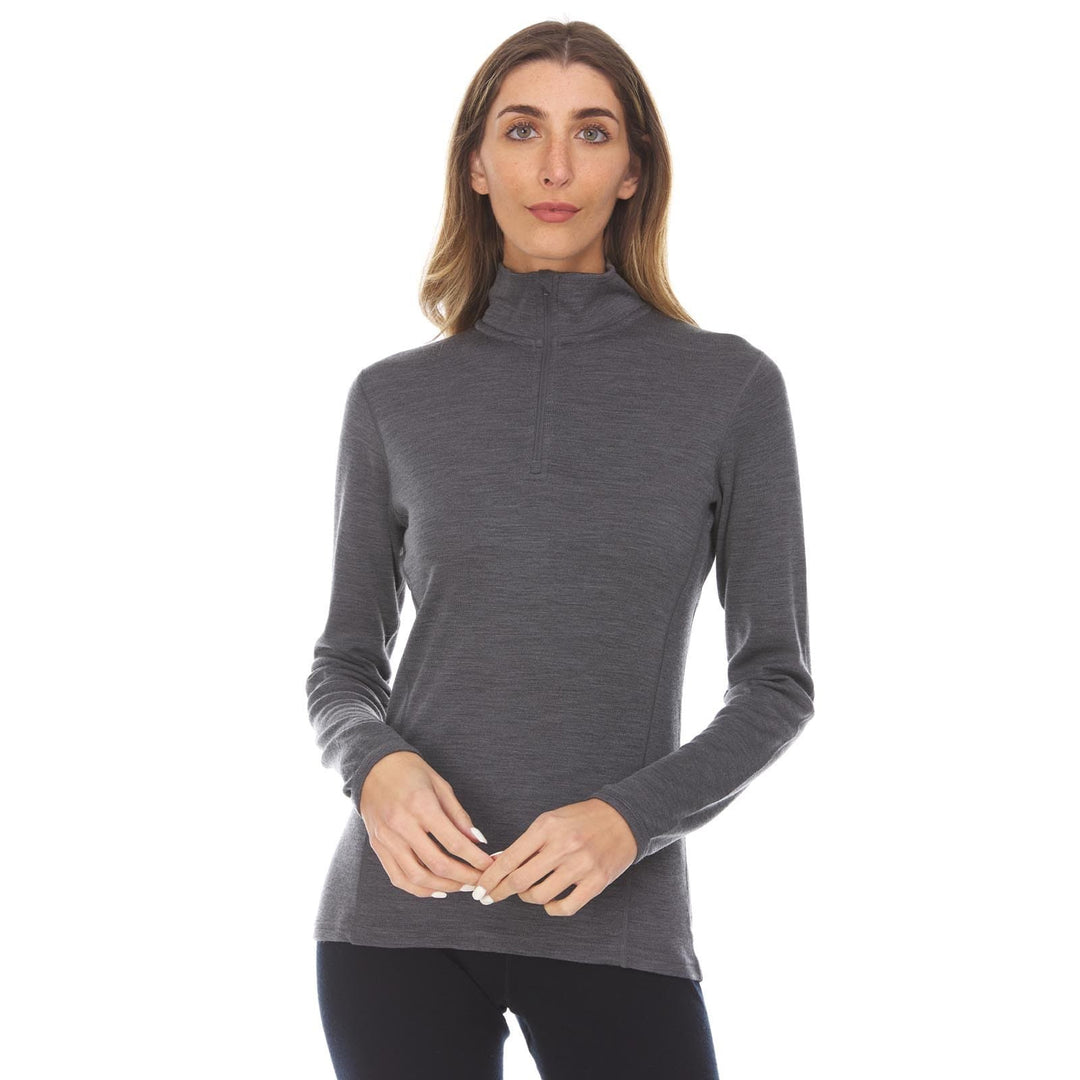 Womens Half Zip Long Sleeve Stretch Baselayer Top - Charcoal Gray