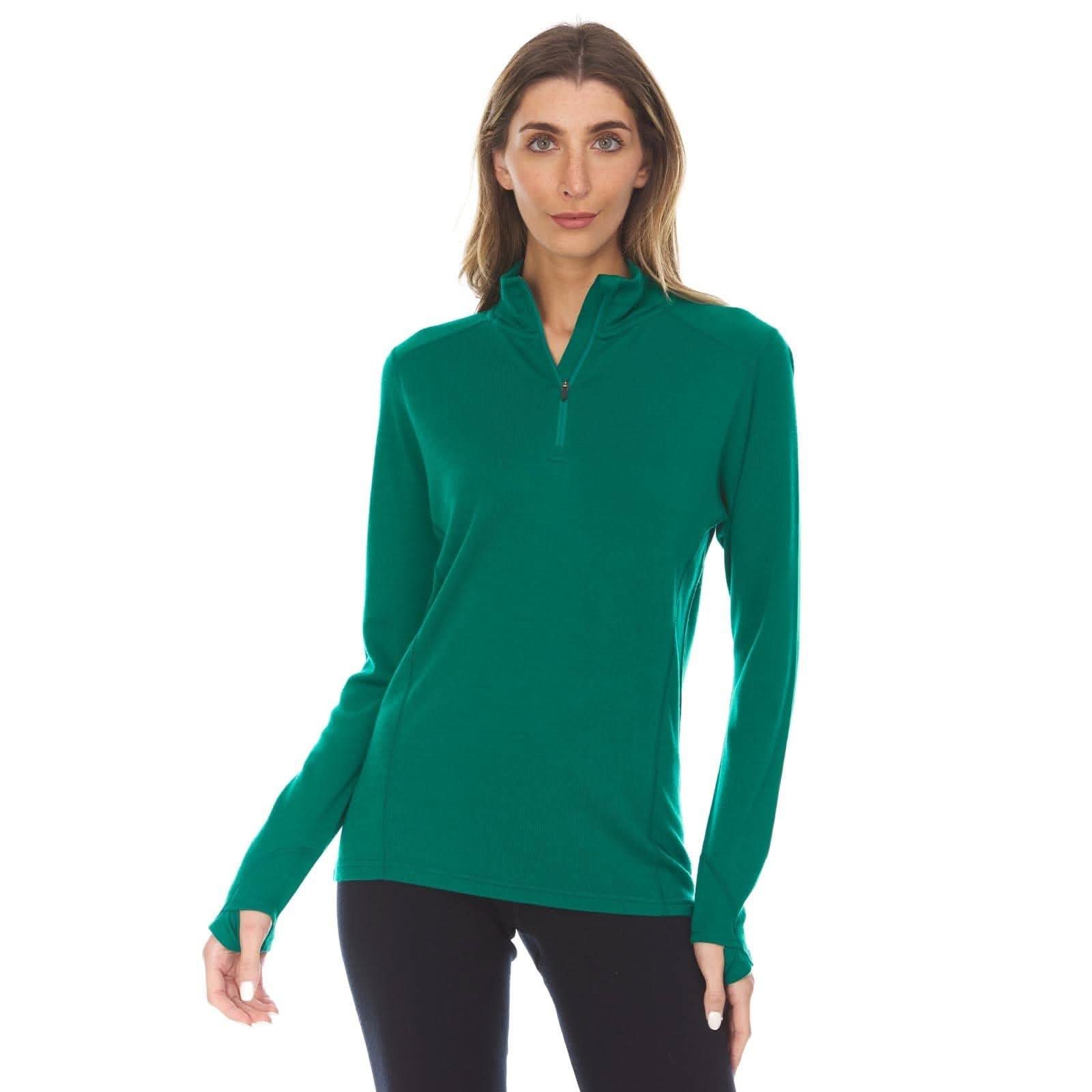 【y4326u】green clothing over mitt XL Midweight Women's Merino Wool 1/4 Zip
