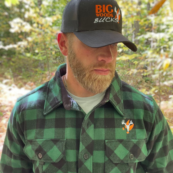Close up of the Big Woods Bucks Plaid Shirt #color_green-plaid