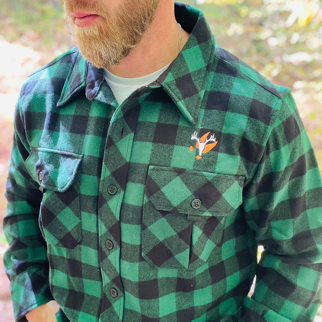 Left side of the BWB Minus33 Shirt showing off the logo #color_green-plaid