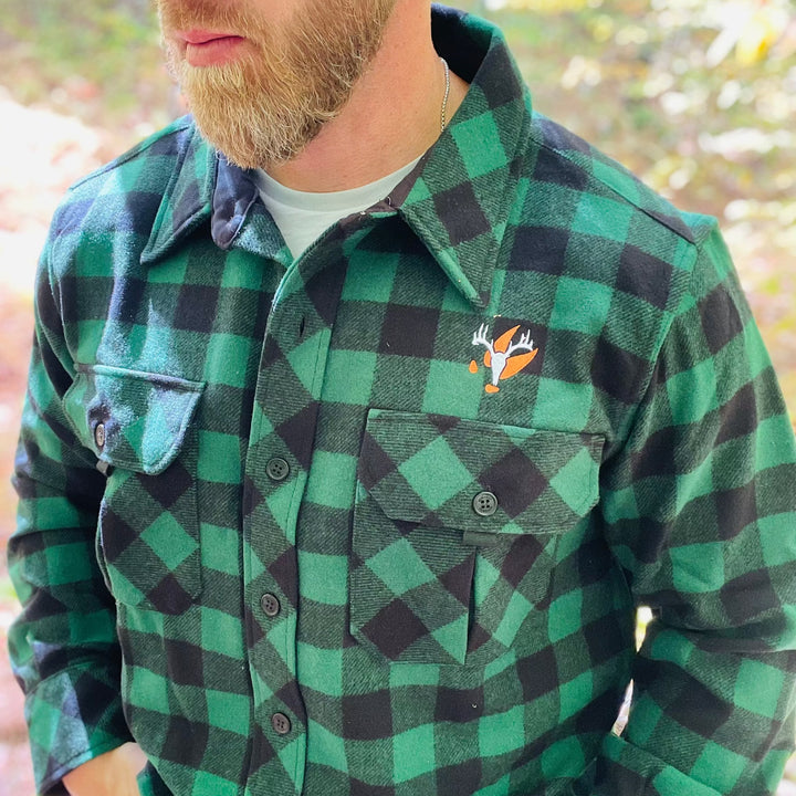 Left side of the BWB Minus33 Shirt showing off the logo #color_green-plaid