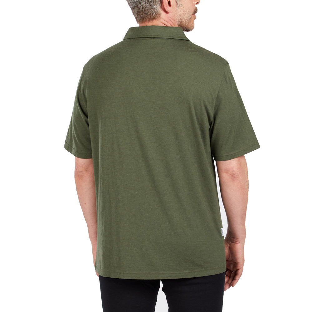 Microweight Polo Short Sleeve Men's Comfortable Everyday Wear Minus33 Merino Wool Merinoholics #color_olive-drab-green