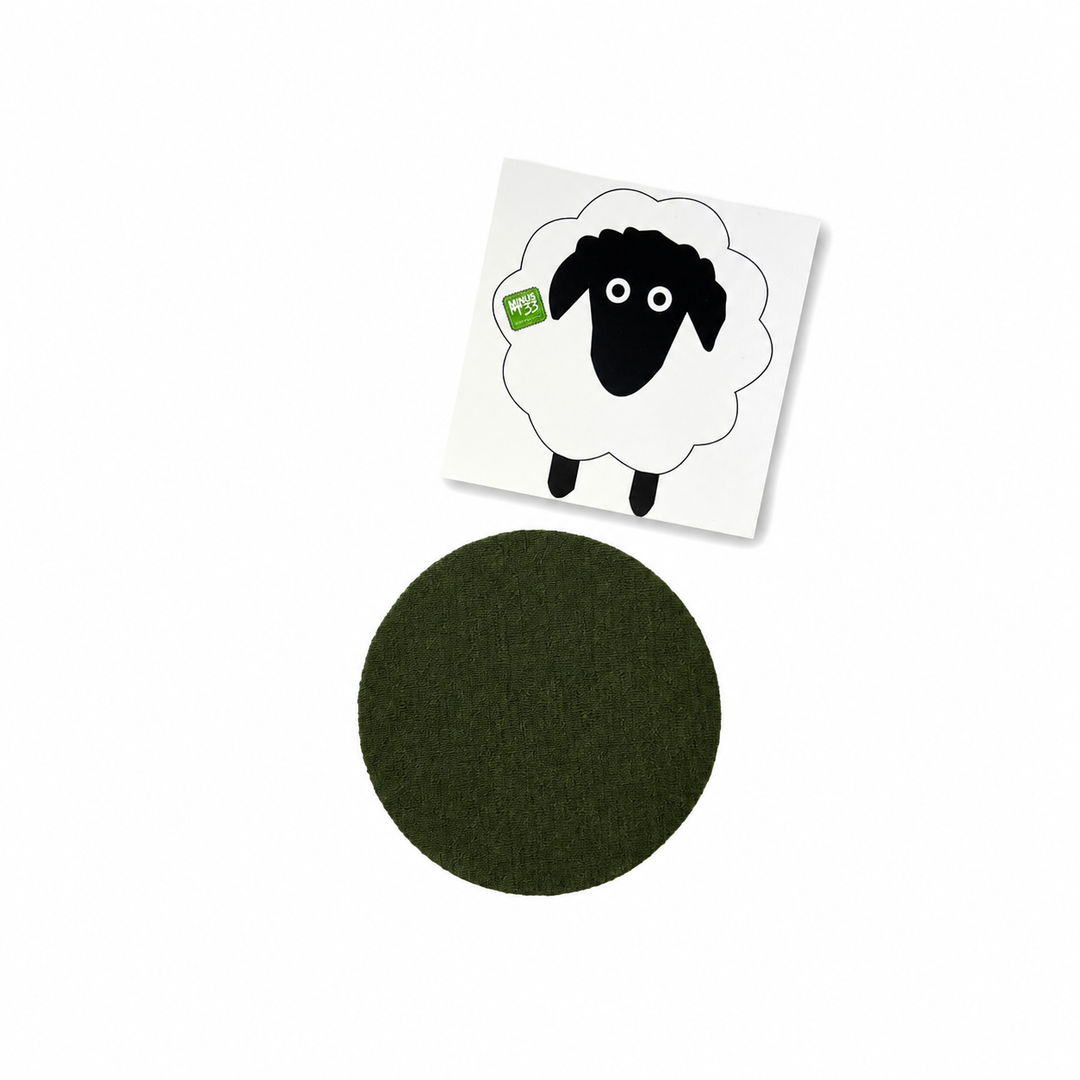 Merino wool clothing patch repair kit, set of repair patches shown flat on a white background 
