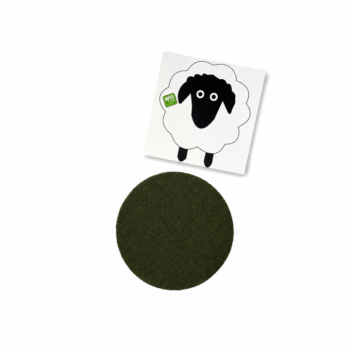 Merino wool clothing patch repair kit, set of repair patches shown flat on a white background 