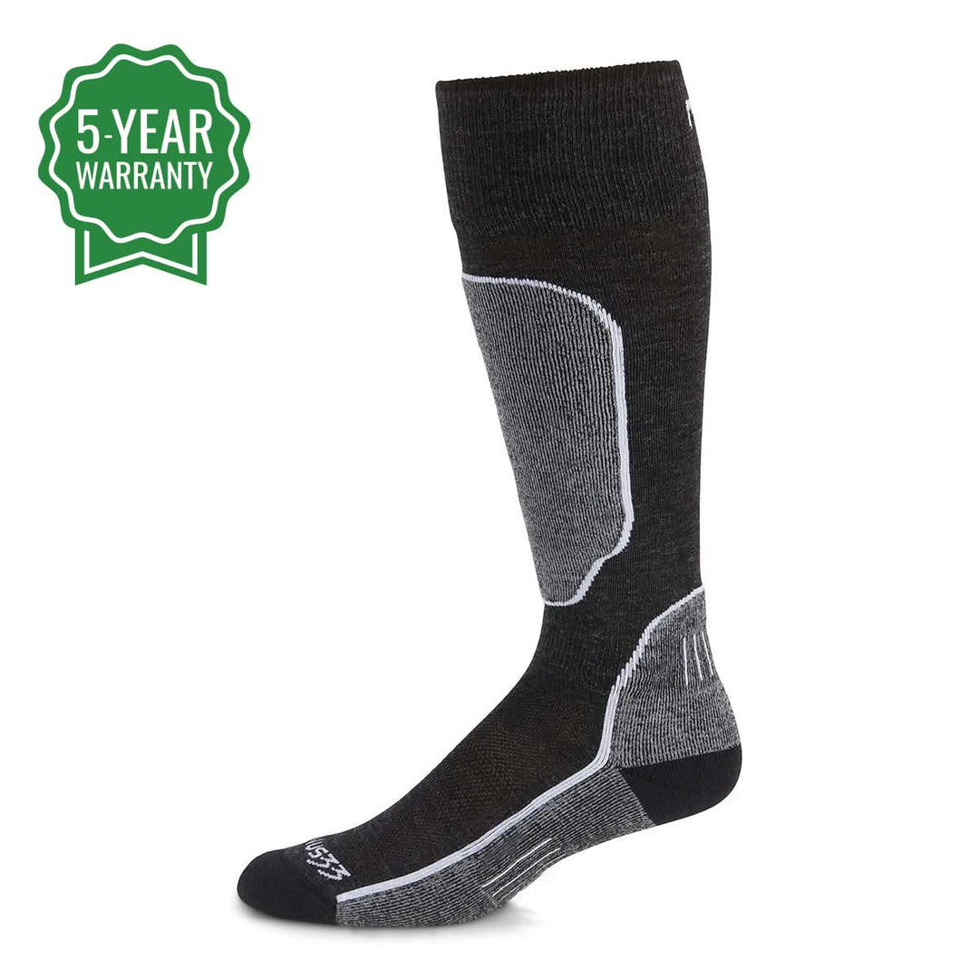 best padded cushioned wool ski socks liner performance USA made merino ski socks #color_black