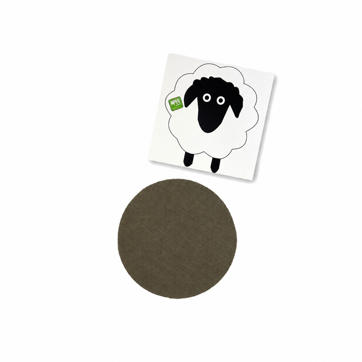 Merino wool clothing patch repair kit, set of repair patches shown flat on a white background 