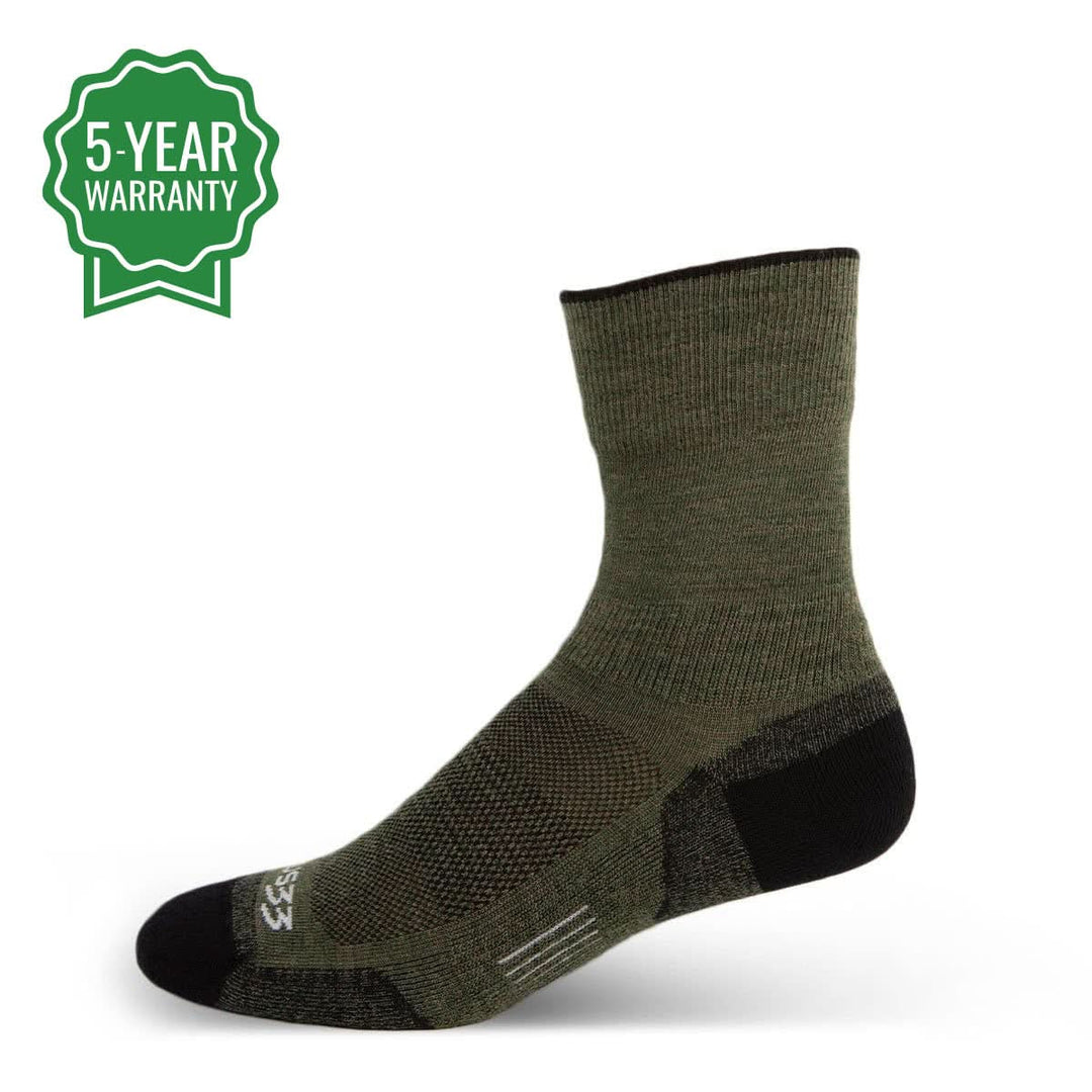 Mountain Heritage Full Cushion Crew Wool Socks - Micro Weight. All-around socks with all the best features. Designed with the outdoors in mind, there’s no environment that these can’t handle. The minimalist, yet stylish features of this Merino Wool sock ensure that no matter where you go, these will stand out and stand up.#color_olive-drab